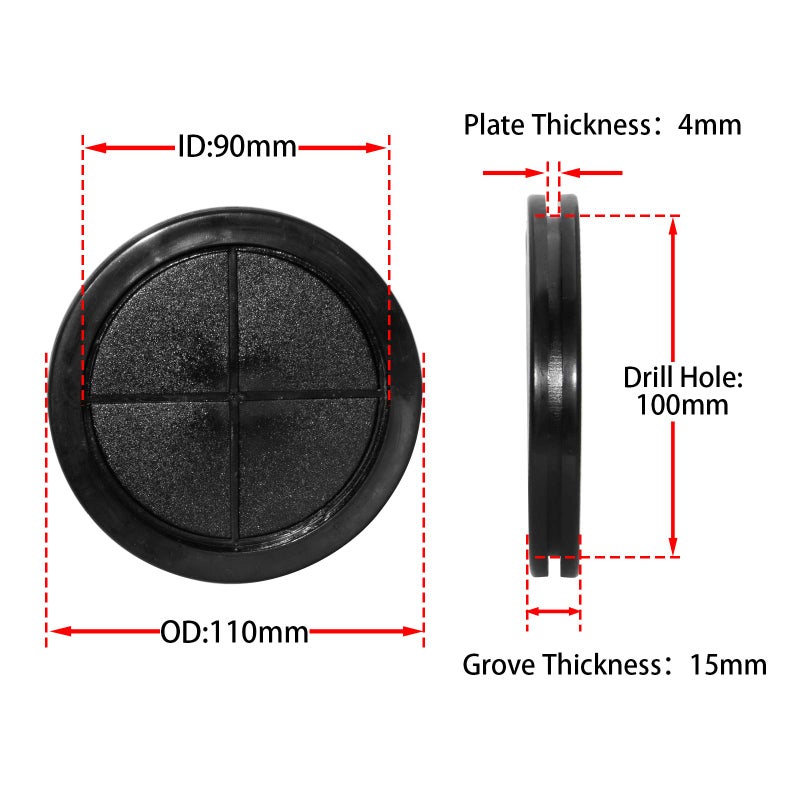 Flyshop Black 100mm 4" Rubber Plug, 90mm 3-9/16" ID, Hole Plug Synthetic Rubber Grommets Wire Protection, Round, Double-Sided, 4-Pack (Size 90mm x 100mm) - Image 2